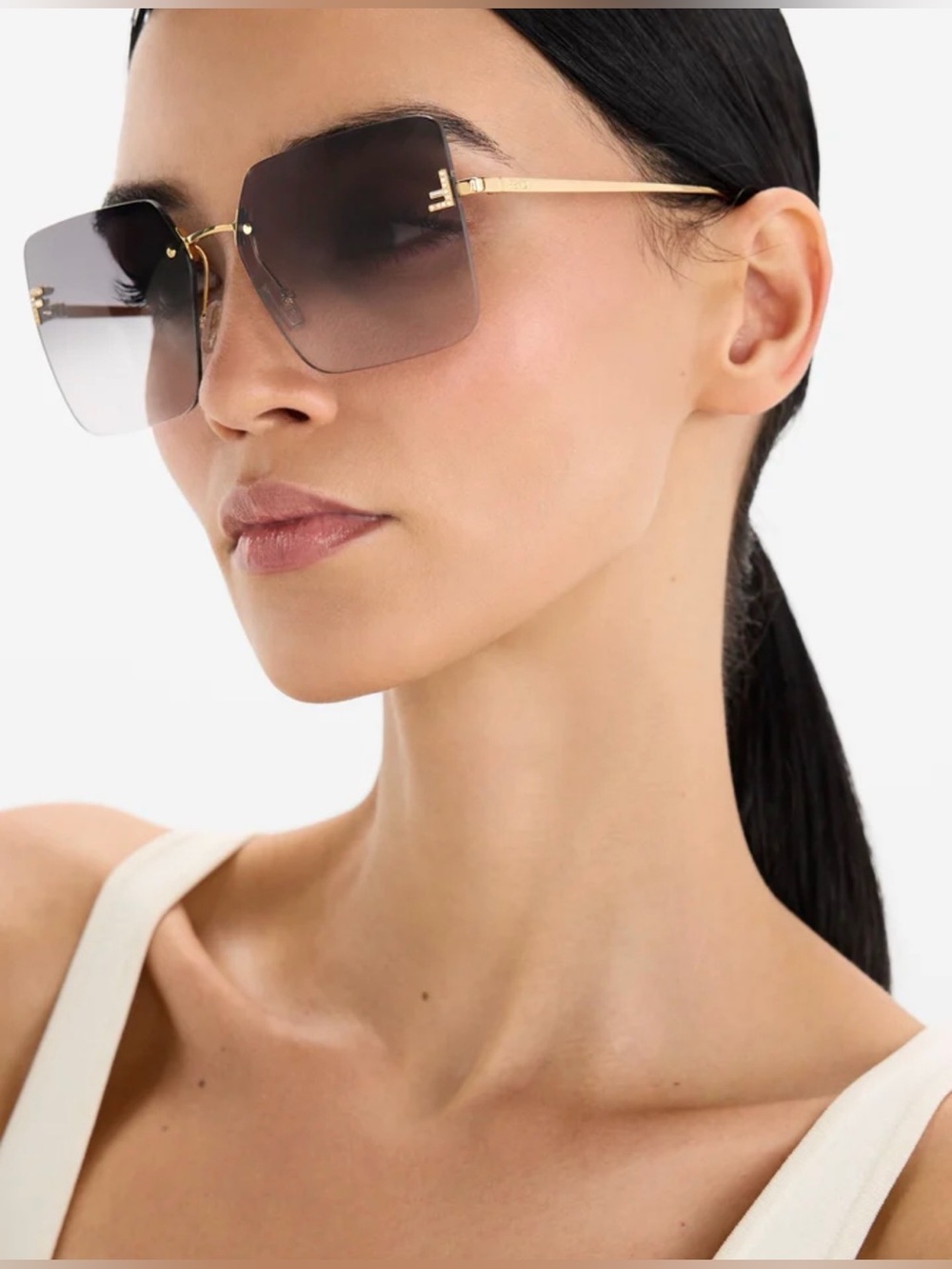 Fendi Gold Frame Gradient Gray Square Sunglasses